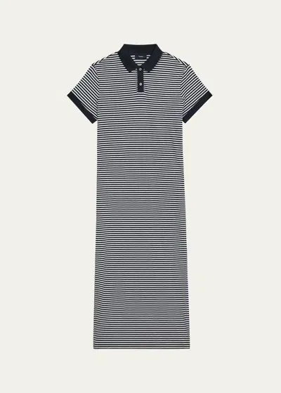 Theory Striped Polo Short-sleeve Midi T-shirt Dress In Nywh