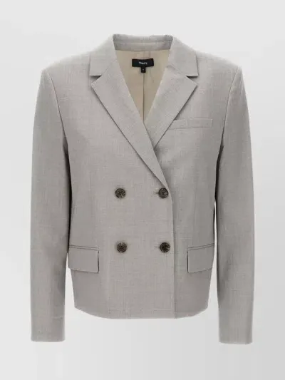 Theory Double Breasted Wool Jacket In Grey