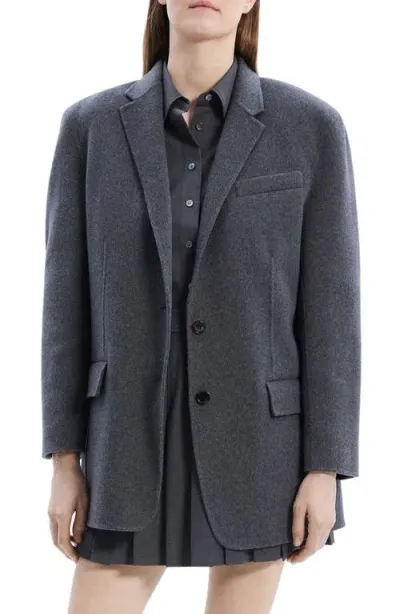 Theory New Divide Double Face Wool & Cashmere Oversized Blazer In Charcoal Melange