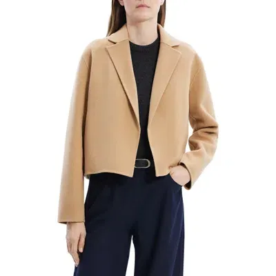 Theory New Divide Double Face Open Front Cardigan In New Camel