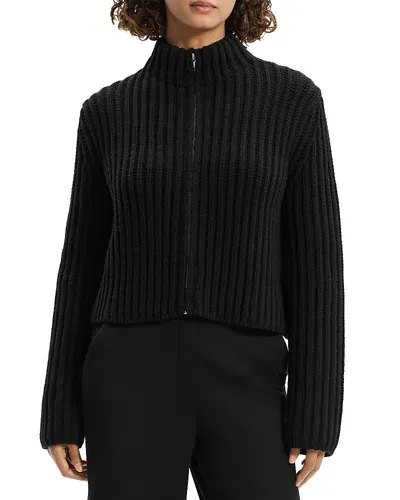 Theory Wool Cashmere Zip Front Cardigan In Black