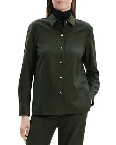 Theory Wool Straight Hem Shirt In Hunter Green Melange