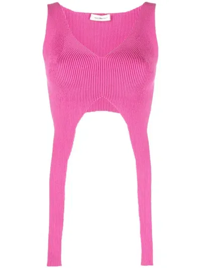 There Was One Asymmetric Knitted Cropped Top In Pink