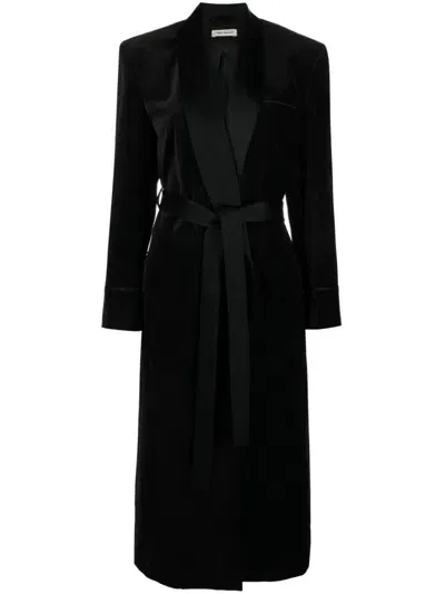 There Was One Belted Velvet Wrap Dress In Black