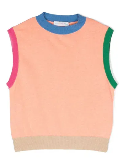 There Was One Kids' Colour-block Knitted Vest In Orange