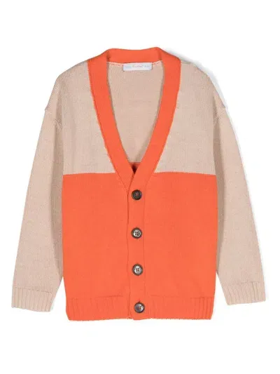 There Was One Kids' Colour-block V-neck Cardigan In Orange