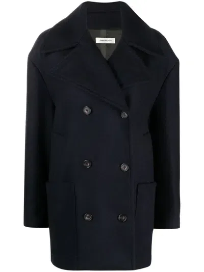 There Was One Double-breasted Wool-blend Peacoat In Blue