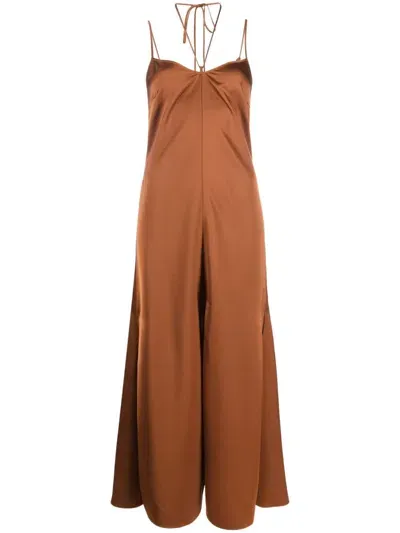 There Was One Halterneck Satin Midi Dress In Brown