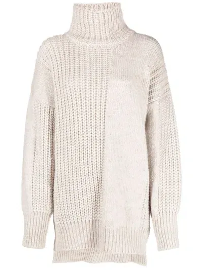 There Was One Patchwork Chunky-knit Jumper In Neutrals