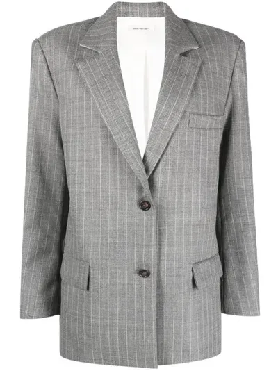 There Was One Pinstripe-pattern Wool Blazer In Grey