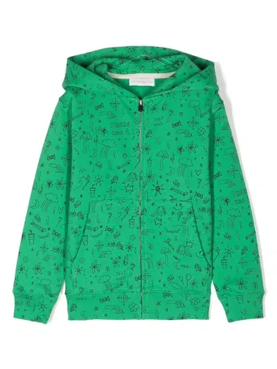 There Was One Kids' Sketch-print Cotton Hoodie In Green