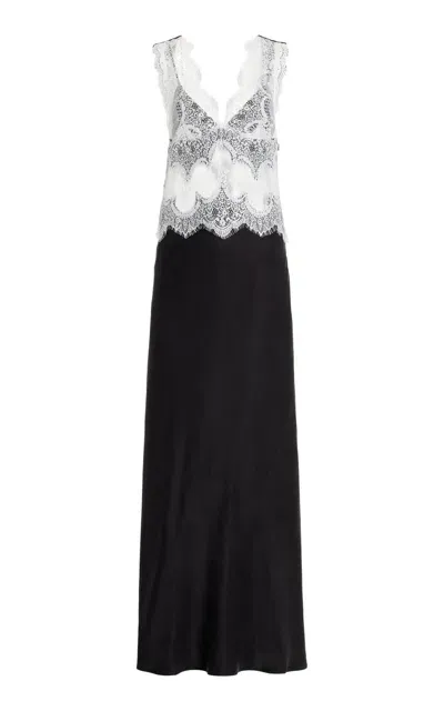 Third Form Exclusive Visions Lace-trimmed Satin Maxi Dress In Black