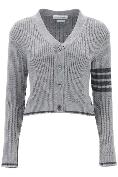 Thom Browne Cropped Cable-knit Cardigan In White