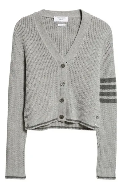 Thom Browne 4-bar Baby Cable Knit Crop Cardigan In Light Grey