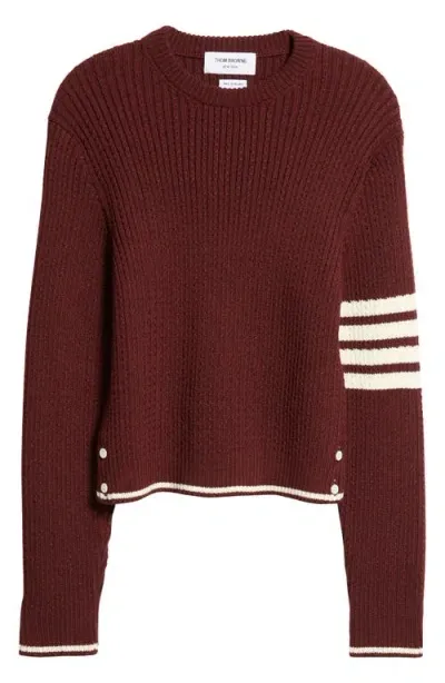 Thom Browne 4-bar Baby Cable Knit Crop Sweater In Dark Red