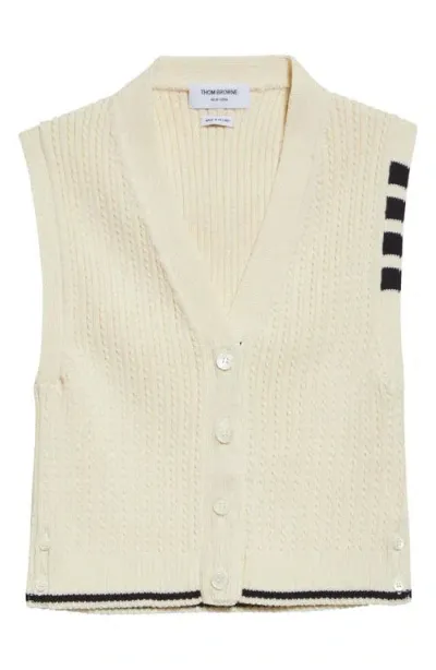 Thom Browne 4-bar Cable Virgin Wool Crop Vest In Off White