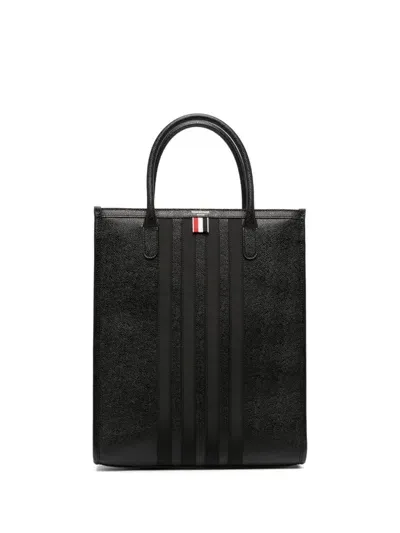 Thom Browne 4-bar Leather Tote Bag In Black