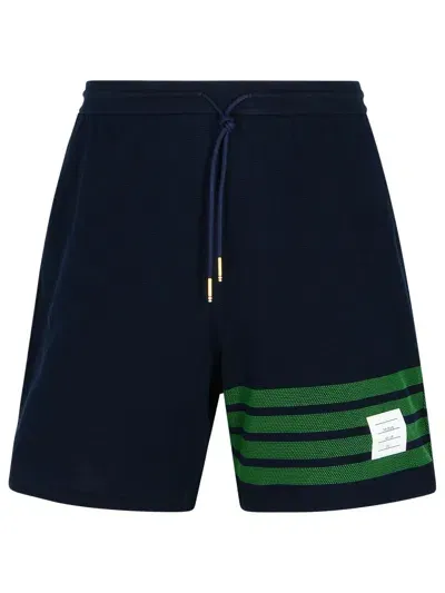 Thom Browne '4 Bar' Navy Cotton Bermuda Shorts In Blue