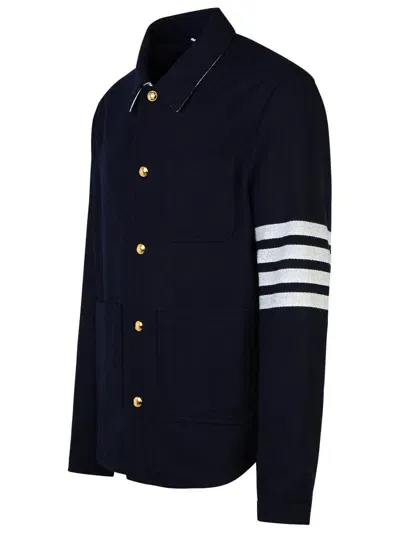 Thom Browne 4 Bar Navy Wool Blend Jacket In Blue