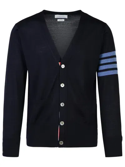 Thom Browne '4 Bar' Navy Wool Cardigan In Black