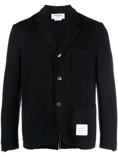 Thom Browne 4-bar Seersucker Blazer In Blue