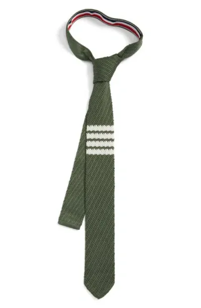 Thom Browne 4 Bar Silk Knit Tie In Dark Green