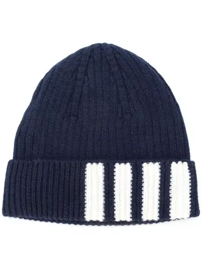 Thom Browne 4-bar Stripe Rib Hat In Blue