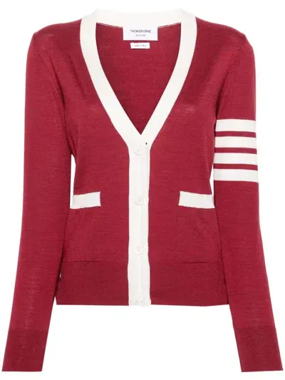 Thom Browne 4-bar Striped Wool Cardigan In Red