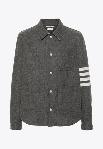 Thom Browne 4-bar Stripes Felted Utility Jacket In Grey