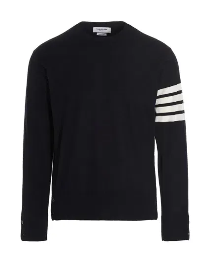 Thom Browne 4 Bar Cotton Crewneck Sweater In Blue