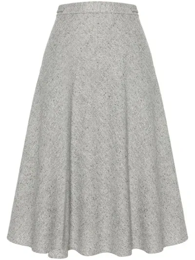 Thom Browne A-line Speckle-knit Midi Skirt In Grey