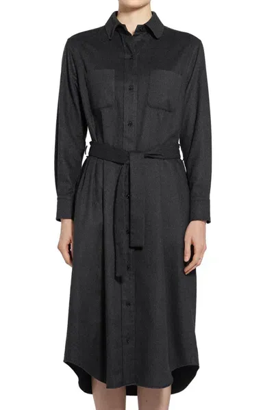 Thom Browne Belted Midi Shirt Dress In Grey