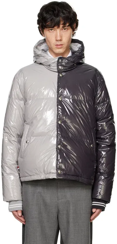 Thom Browne Black & Gray Funmix Detachable Hood Down Jacket In 055 Lt Grey