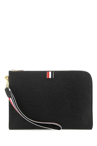 Thom Browne Black Leather Medium Clutch In 001