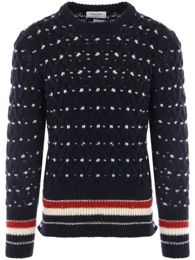 Thom Browne Blue Cable-knit Sweater In Dark Blue