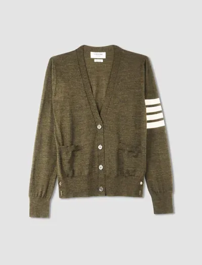 Thom Browne Cardigan 4 Bar Stripe In Dk Green