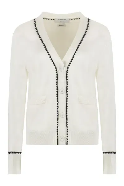 Thom Browne V-neck Cotton Cardigan In White