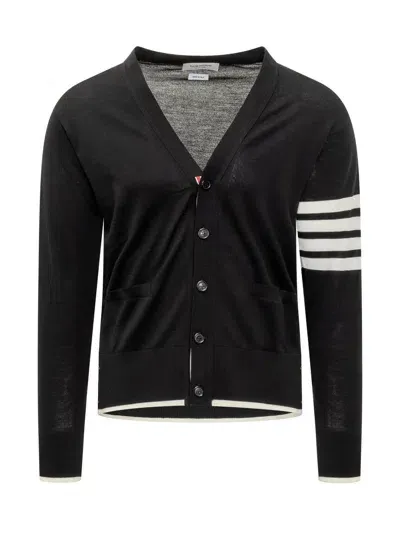 Thom Browne Cardigan With 4-bar Logo In Black