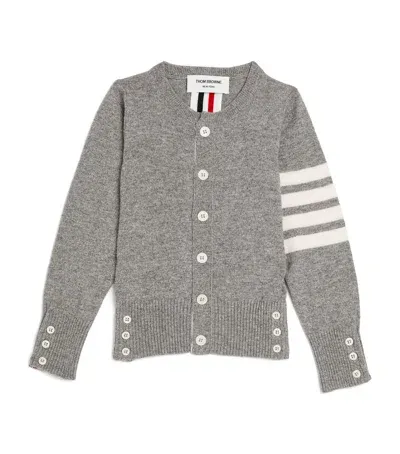 Thom Browne Kids' Cashmere 4-bar Crew-neck Cardigan In Grey