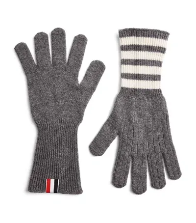 Thom Browne Cashmere 4-bar Gloves In Grey