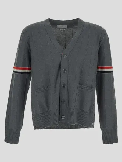 Thom Browne Stripped Buttoned Cardigan In Grey