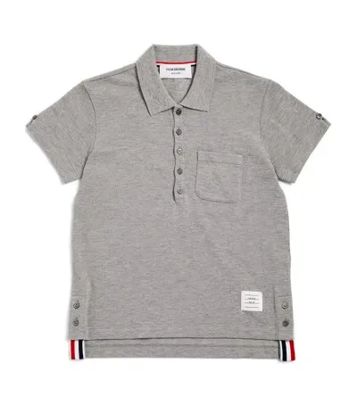 Thom Browne Kids' Classic Piqué Polo Shirt In Grey