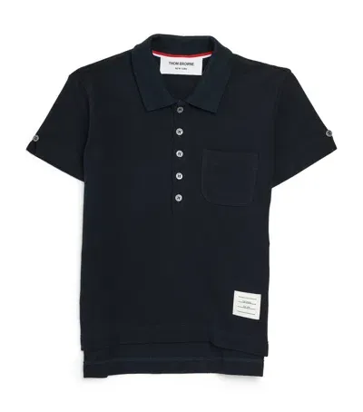 Thom Browne Kids' Classic Piqué Polo Shirt In Navy