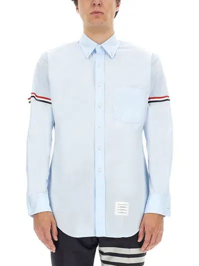 Thom Browne Button-down Collar Grosgrain-trimmed Cotton-poplin Shirt In White