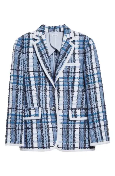 Thom Browne Tartan-checked Bouclé Blazer In Blue