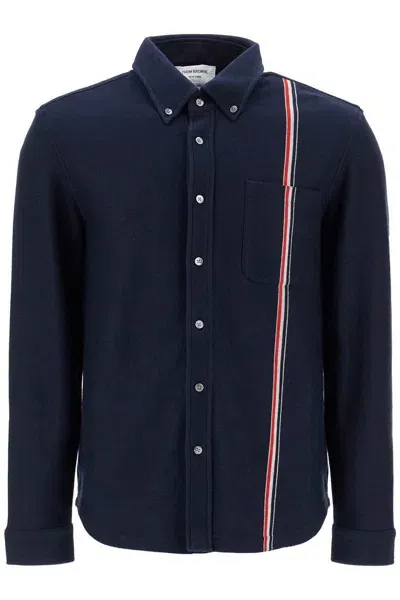 Thom Browne "button-down Overshirt In Knit With Tricolor In Blue