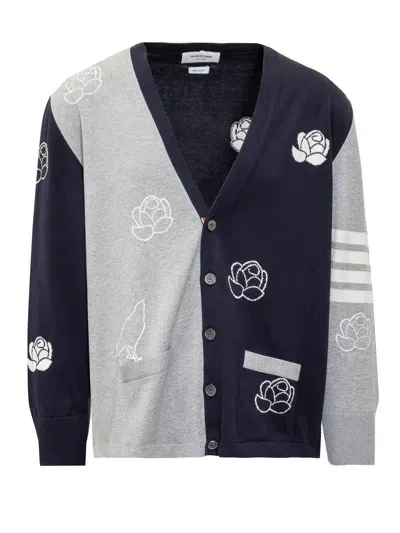 Thom Browne Cotton Birds And Flowers Cardigan In Multi