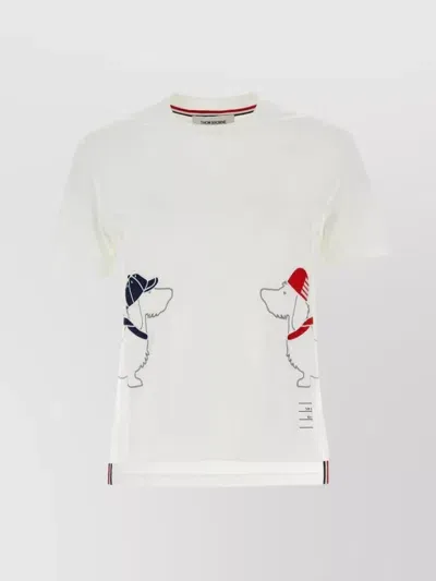 Thom Browne Dog-embroidered Cotton T-shirt In White