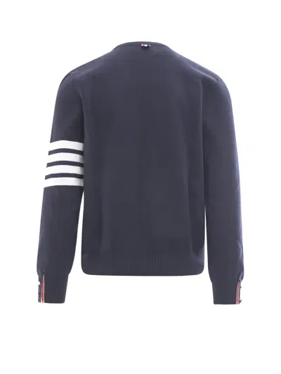 Thom Browne Cotton Sweater With Gold Button In Blue