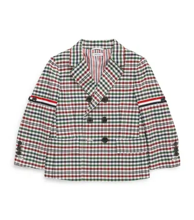 Thom Browne Kids' Cotton Twill Gingham-tartan Blazer In Burgundy